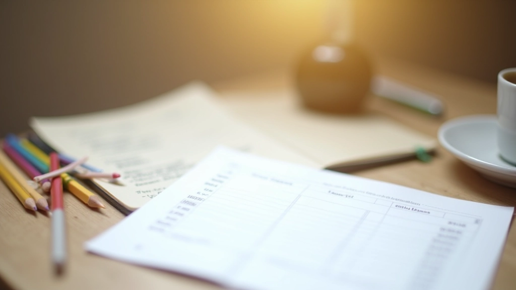 Rozpočtovací plán na papíře s barevnými tužkami a poznámkami o výdajích