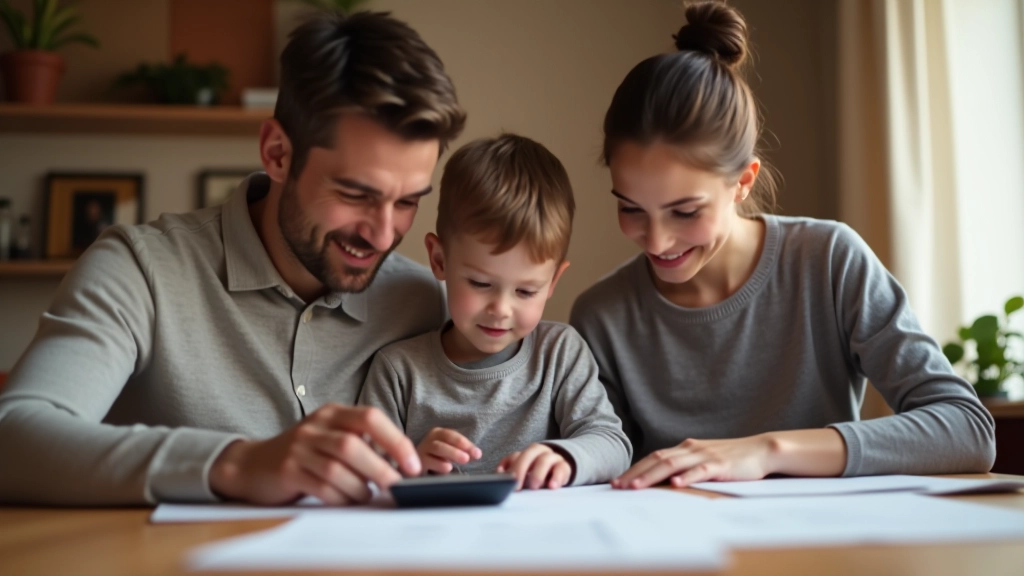 Rodina s dítětem si prohlíží finančníplán pro vzdělání