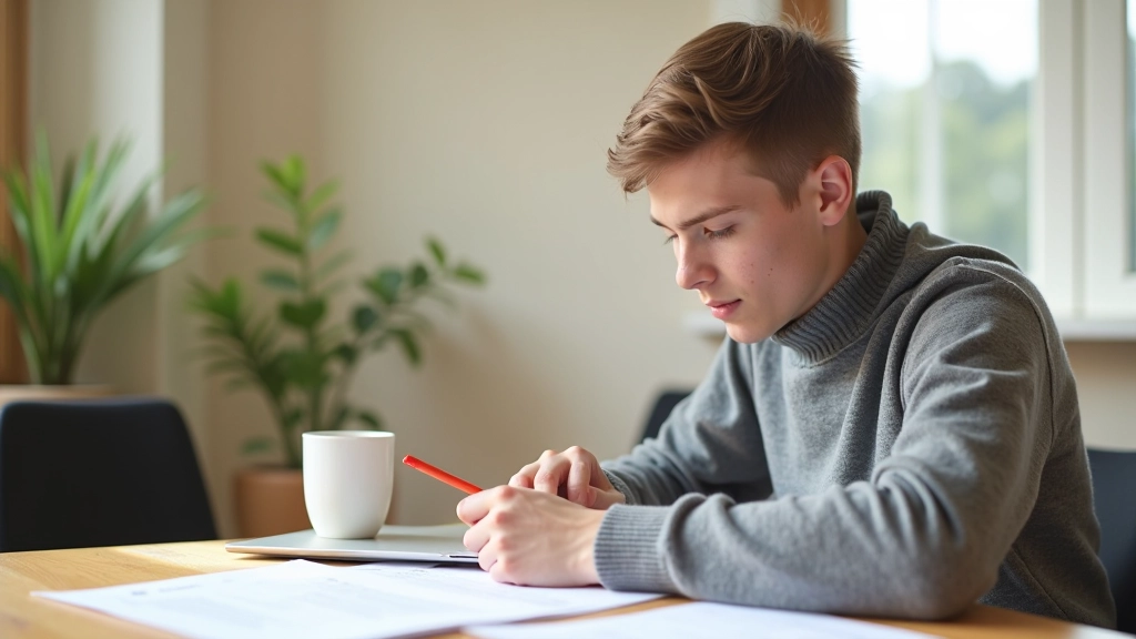 Student pracující s laptopem a poznámkami o stipendijních příležitostech