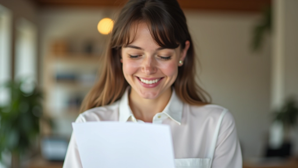 Osoba čte motivační dopis na papíru se tužkou a šálkem čaje vedle